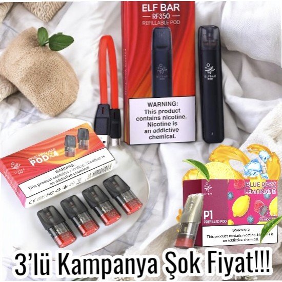 Yeni Başlayanlara Özel! 3lü Kampanya Elfbar RF350 Cihaz+ Kartuş+ Hediye Salt Likit