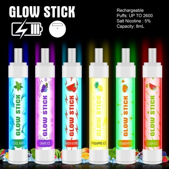 Aokit - Glow Stick 2600 سيجارة إلكترونية قابلة لإعادة الشحن وقابلة لإعادة الشحن