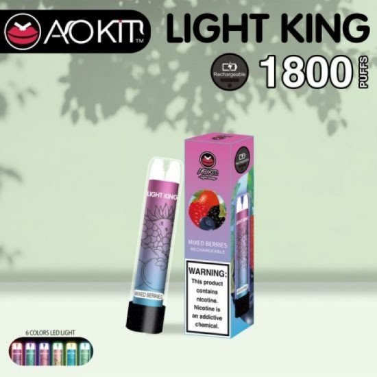 Aokit - سيجارة إلكترونية قابلة لإعادة الشحن Light King 1800 Luminous Puff قابلة لإعادة الشحن