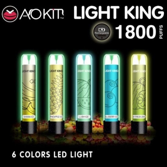 Aokit - سيجارة إلكترونية قابلة لإعادة الشحن Light King 1800 Luminous Puff قابلة لإعادة الشحن