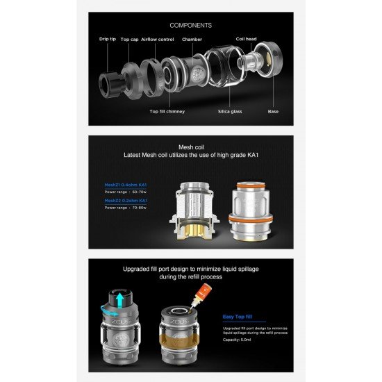 GeekVape - Zeus Sub Ohm Ready Coiled 5 ml Electronic Cigarette Atomizer